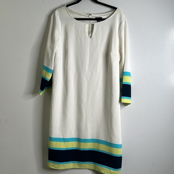 Ann Taylor knee length ivory color block 3/4 sleeves dress size 14T - Picture 5 of 10